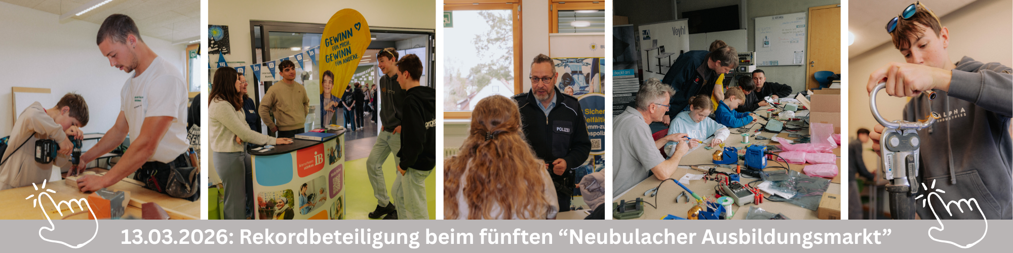 verschiedene Aussteller und Gesprächs- und Aktionssituationen auf dem 5. Neubulacher Ausbildungsmarkt